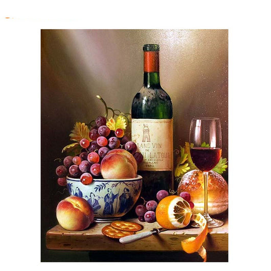 Cuadro Pintura por Números - Arte Clásico de Vino y Frutas
