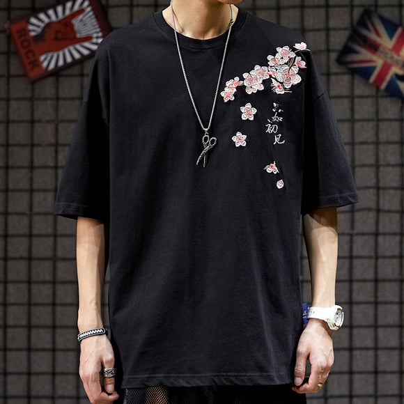 Camiseta de Verano Estilo Hip-Hop con Bordado de Grúa