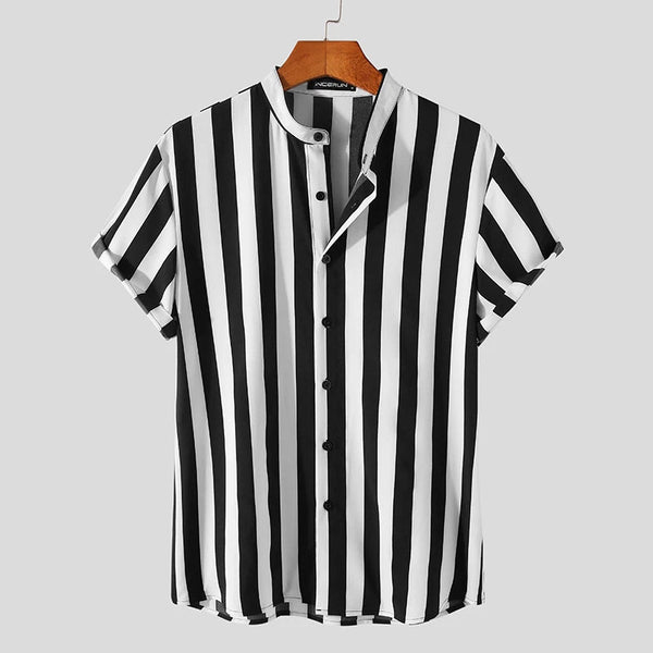 Camisa Casual Slim Fit a Rayas con Solapa Juvenil