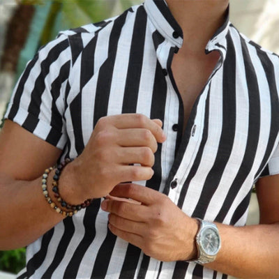 Camisa Casual Slim Fit a Rayas con Solapa Juvenil - Image 3