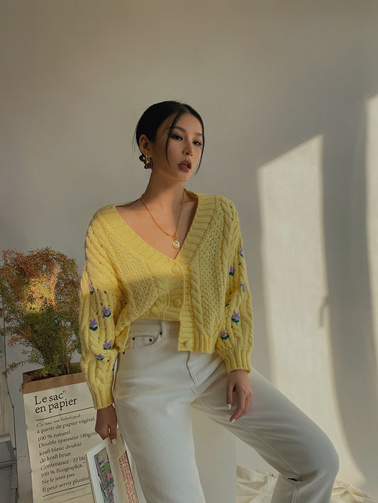 Suéter Tejido Retro de Cintura Alta para Niña - Diseño Jacquard Vintage