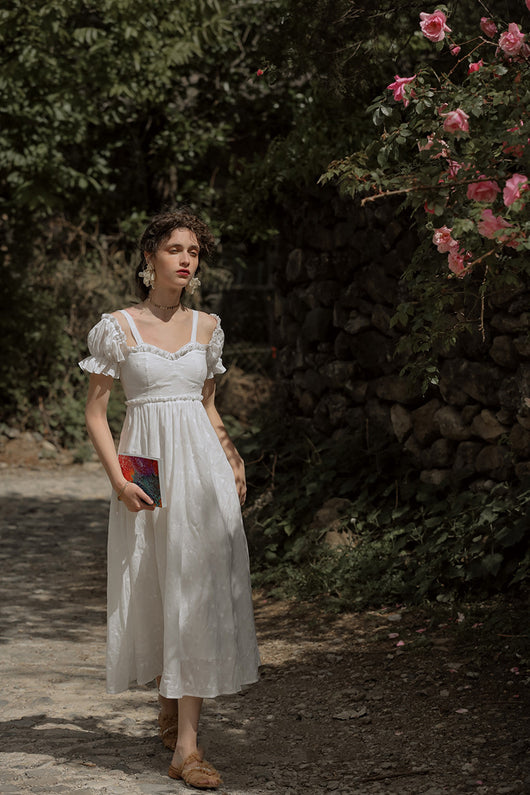 Vestido Falda Bordada Campanilla Blanca Estilo Francés Primera Amor Primavera - Image 3