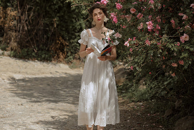 Vestido Falda Bordada Campanilla Blanca Estilo Francés Primera Amor Primavera