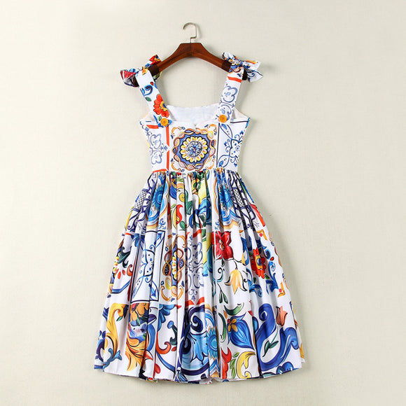 Vestido Estampado Mujer con Falda Amplia y Tirantes - Diseño Trendy
