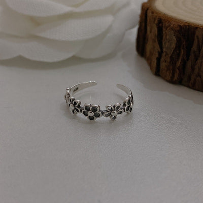 Anillo de Plata 925 Flor Hueca Ajustable con Diamante - Image 7