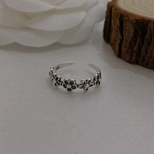 Anillo de Plata 925 Flor Hueca Ajustable con Diamante - Image 7