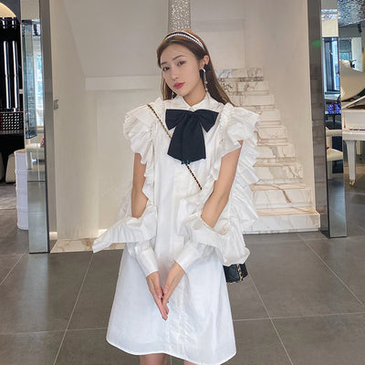 Vestido Blanco con Volantes y Lazo - Elegancia Moderna - Image 2
