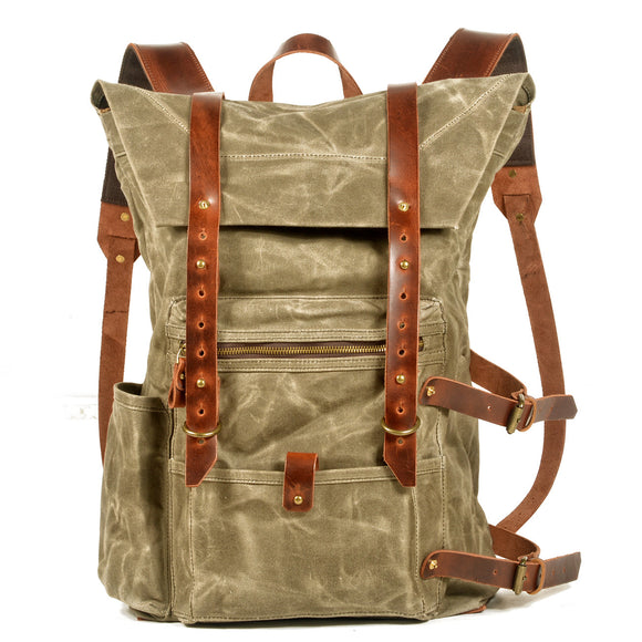 Mochila de Viaje Retro en Lona Encerada - Resistente al Agua con Detalles en Cuero