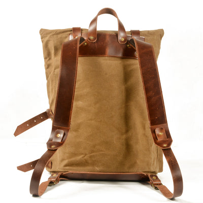 Mochila de Viaje Retro en Lona Encerada - Resistente al Agua con Detalles en Cuero - Image 4