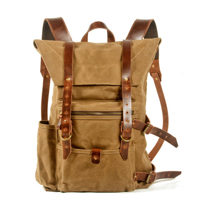 Mochila de Viaje Retro en Lona Encerada - Resistente al Agua con Detalles en Cuero - Image 5