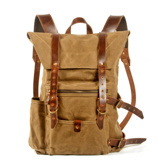 Mochila de Viaje Retro en Lona Encerada - Resistente al Agua con Detalles en Cuero - Image 5