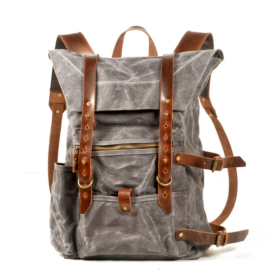 Mochila de Viaje Retro en Lona Encerada - Resistente al Agua con Detalles en Cuero - Image 3