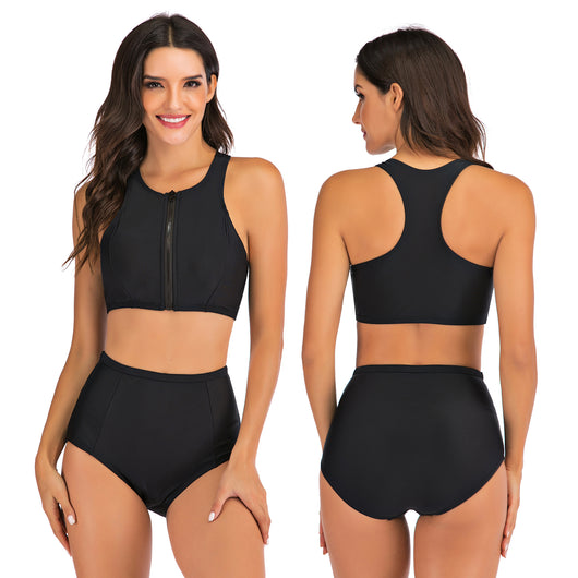 Bikini Deportivo con Escote Dividido y Frente Plano