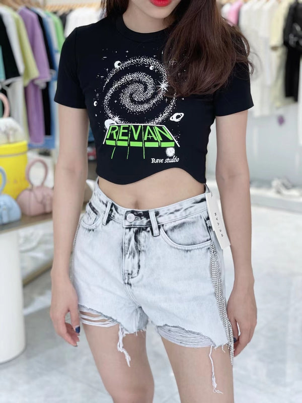 Camiseta Casual para Mujer con Estampado de Letras - Cuello Redondo Ajustada de Verano