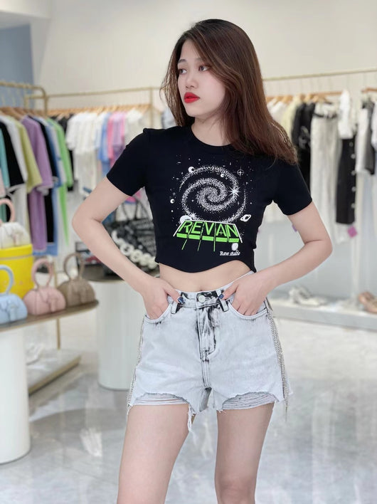 Camiseta Casual para Mujer con Estampado de Letras - Cuello Redondo Ajustada de Verano - Image 3