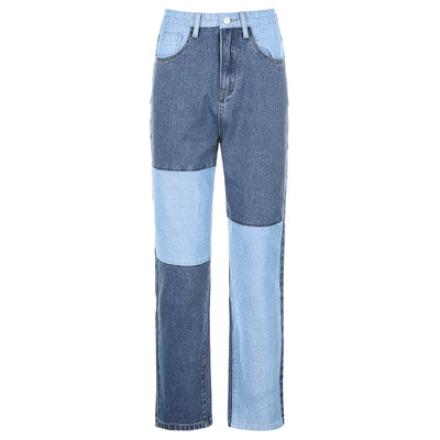 Pantalones Rectos Cintura Alta Slim con Combinación de Colores para Mujer - Image 9
