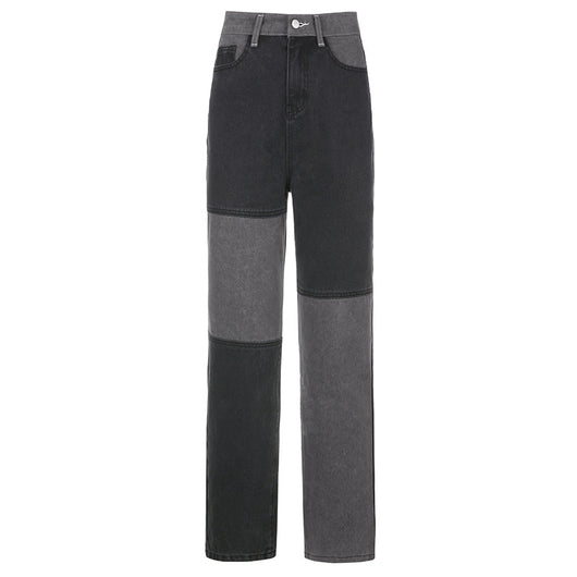 Pantalones Rectos Cintura Alta Slim con Combinación de Colores para Mujer - Image 4