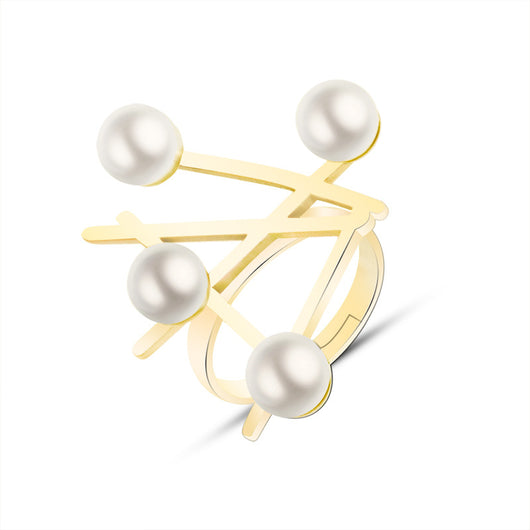 Anillo de Moda con Símbolo de Cruz y Perlas Estilo Revista - Image 6