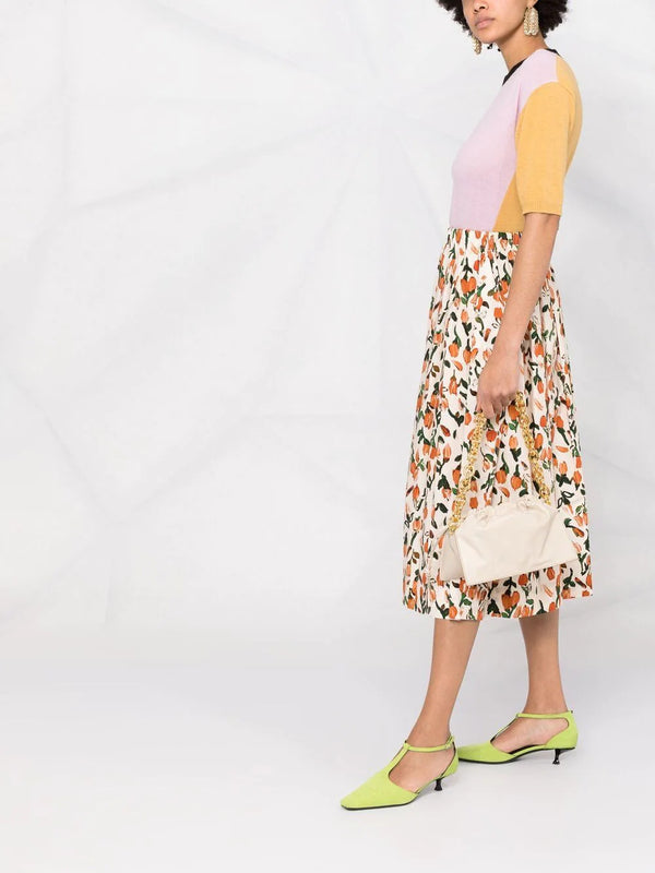 Falda Evasé Cintura Alta Elástica Midi para Mujer