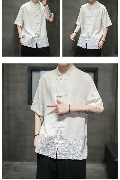 Camisa Lino Estilo Chino Manga Tres Cuartos para Hombre - Image 10