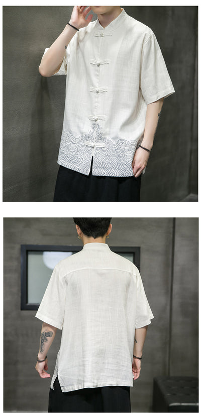 Camisa Lino Estilo Chino Manga Tres Cuartos para Hombre - Image 14