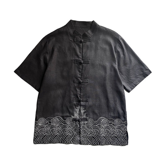 Camisa Lino Estilo Chino Manga Tres Cuartos para Hombre - Image 2