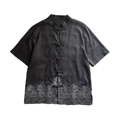 Camisa Lino Estilo Chino Manga Tres Cuartos para Hombre - Image 2