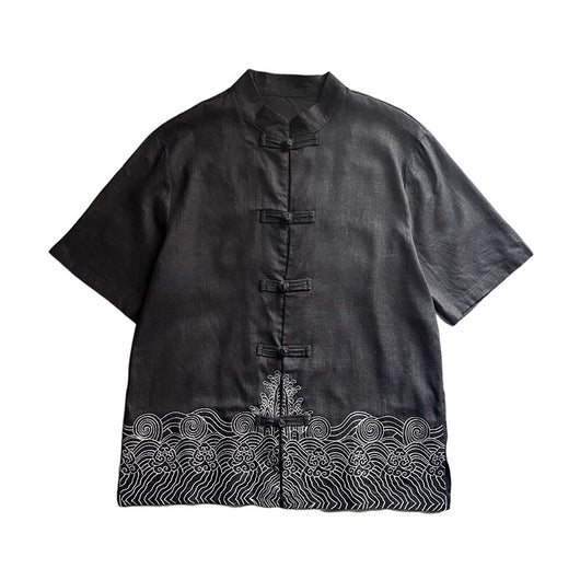 Camisa Lino Estilo Chino Manga Tres Cuartos para Hombre - Image 2