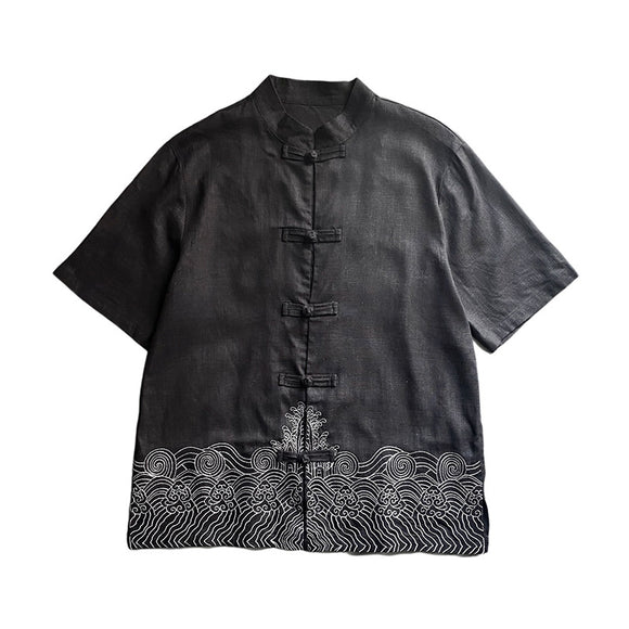 Men's Three-Quarter Sleeve Chinese Style Linen Shirt