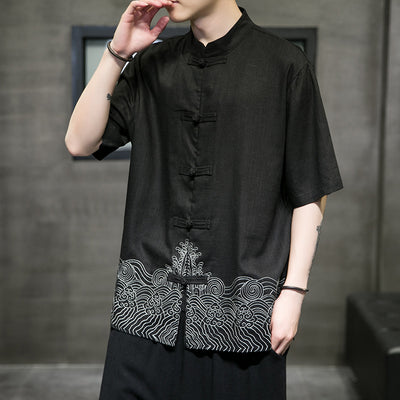 Camisa Lino Estilo Chino Manga Tres Cuartos para Hombre - Image 5