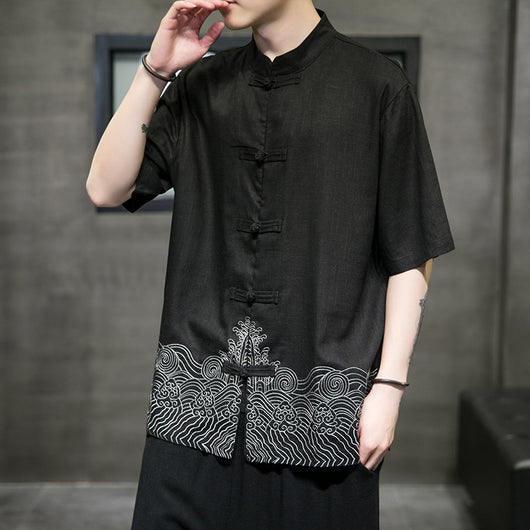 Camisa Lino Estilo Chino Manga Tres Cuartos para Hombre - Image 5