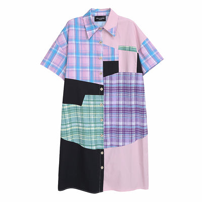 Vestido Camisa Cuadros Manga Corta