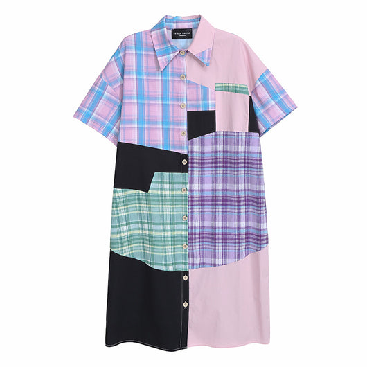 Vestido Camisa Cuadros Manga Corta