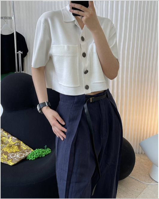 Camisa Fresca de Seda de Hielo con Solapas y Bolsillos Dobles - Corte Holgado para Verano - Image 12