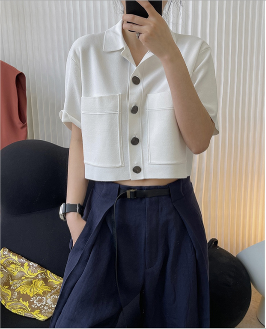 Camisa Fresca de Seda de Hielo con Solapas y Bolsillos Dobles - Corte Holgado para Verano - Image 6