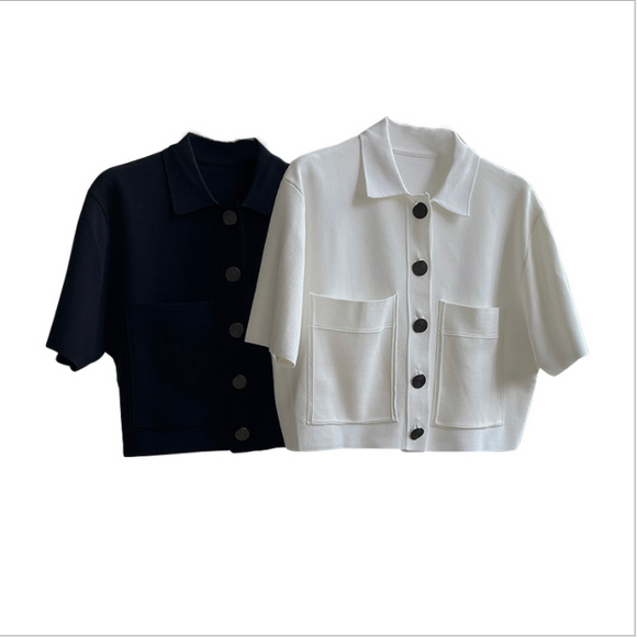 Camisa Fresca de Seda de Hielo con Solapas y Bolsillos Dobles - Corte Holgado para Verano