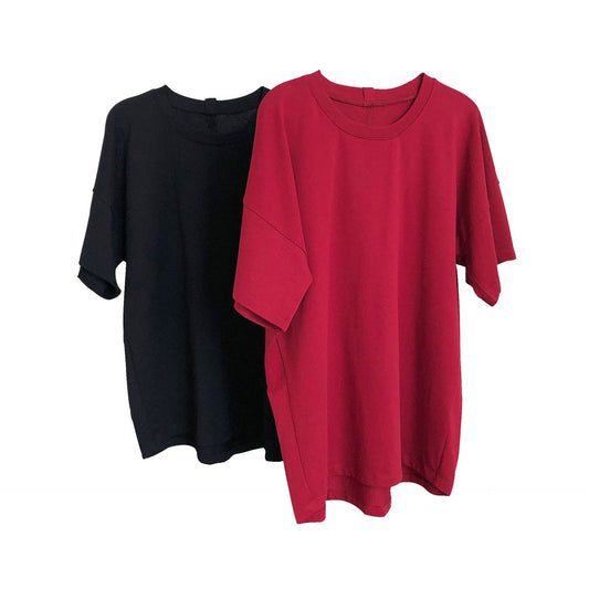 Blusa Básica Suelta de Cuello Redondo - Camiseta Fresca de Manga Corta