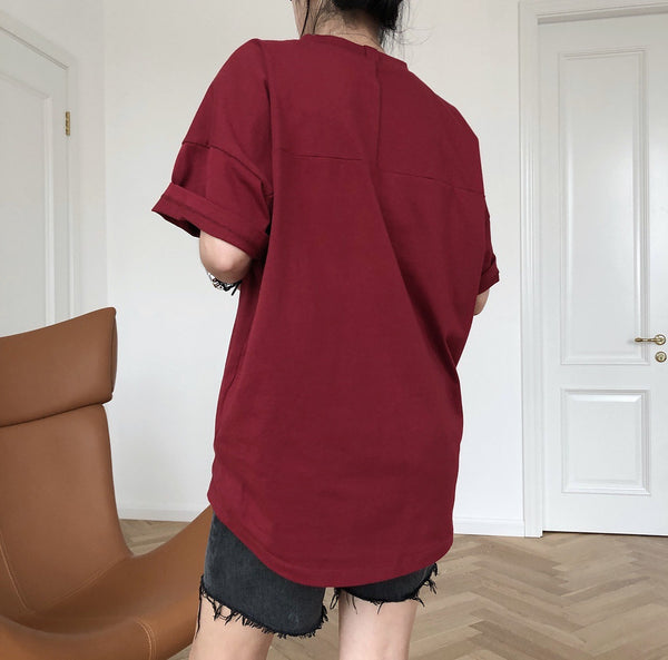Blusa Básica Suelta de Cuello Redondo - Camiseta Fresca de Manga Corta