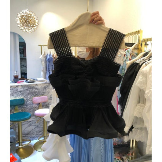 Blusa Elegante de Encaje con Hombros Descubiertos y Detalle de Volantes - Image 2
