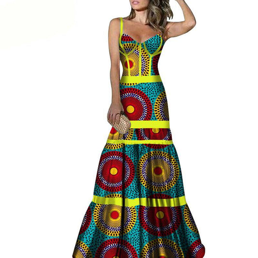 Vestido Largo con Tirantes Estampado Africano