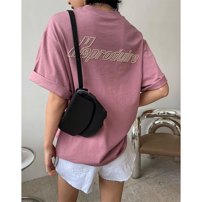 Camiseta Deportiva Casual con Cuello Redondo, Abalorios y Hombros Sueltos