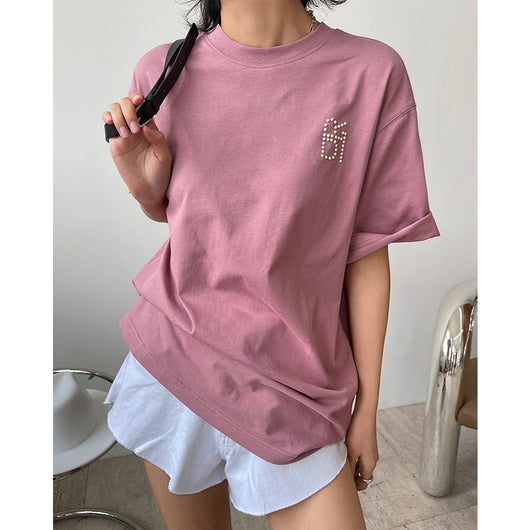 Camiseta Deportiva Casual con Cuello Redondo, Abalorios y Hombros Sueltos - Image 4