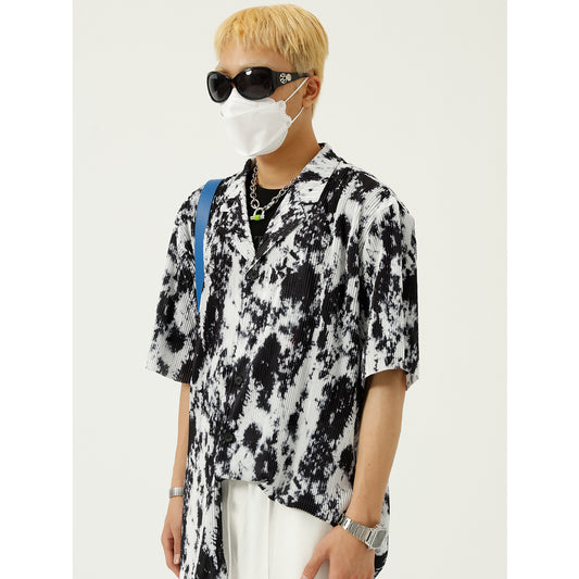 Camisa Suelta Retro Coreana para Hombre - Diseño Estampado Vintage