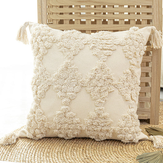 Almohada Decorativa Acolchada con Borlas para Sofá