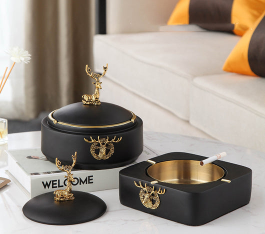 Cenicero Decorativo Nórdico con Tapa - Diseño Ciervo para Sala de Estar - Image 3