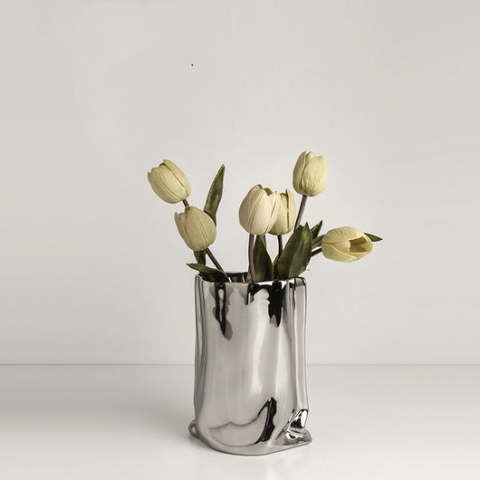 Jarrón Decorativo de Flores Secas con Acabado Plateado Electrochapado - Image 6