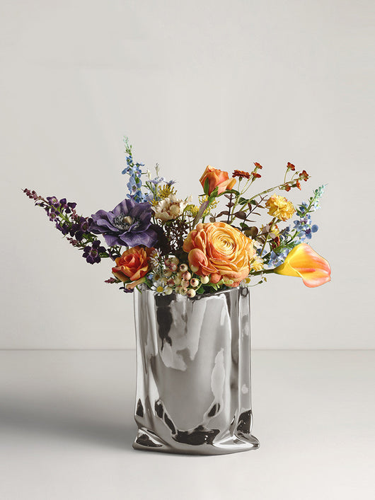 Jarrón Decorativo de Flores Secas con Acabado Plateado Electrochapado - Image 13