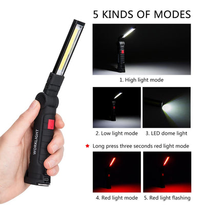 Linterna Táctica LED COB Recargable USB Impermeable con Imán y Gancho