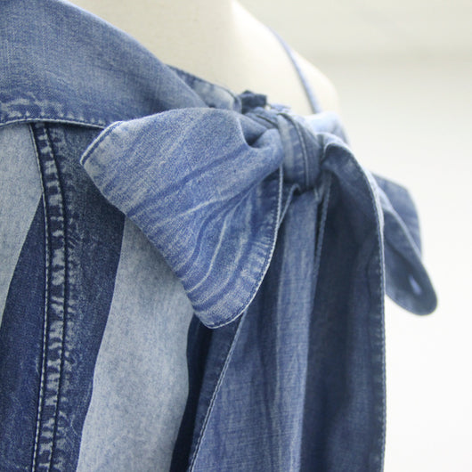 Vestido Denim Rayado con Tirante al Cuello y Falda Amplia - Image 10