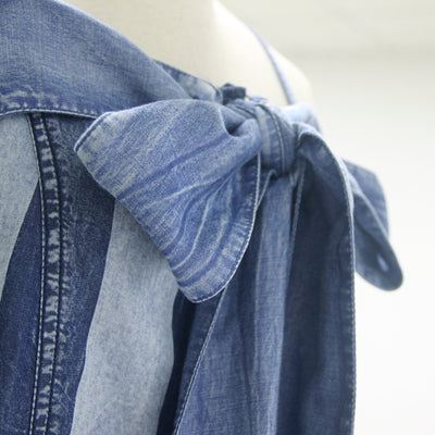 Vestido Denim Rayado con Tirante al Cuello y Falda Amplia - Image 5